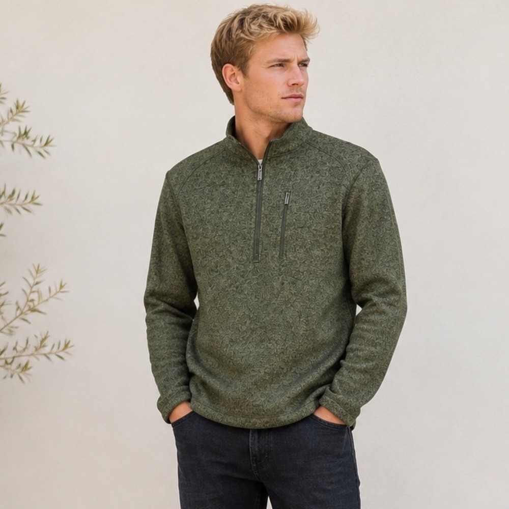 Woolrich Green Zip‎ Up Sweater with Standing Collar, Men's Size Medium